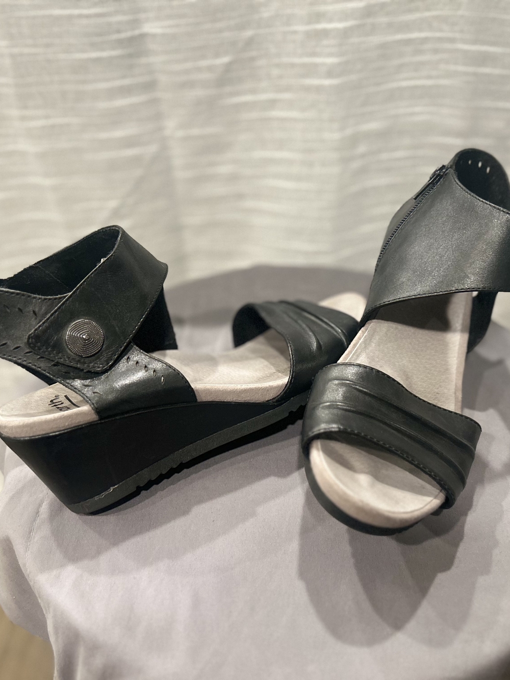 Black Wedge Sandals for Women - Comfort Strap Design